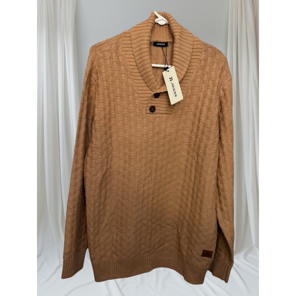 Size XL Men’s Shawl Collar Pullover Sweater Casual Slim Fit Button Textured